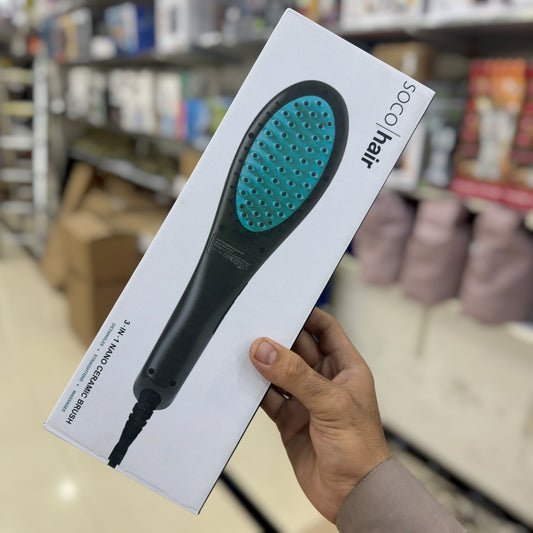 Nano Tourmaline Ceramic Hair Straightening Brush – Ionic, Dual Voltage, All Hair Types