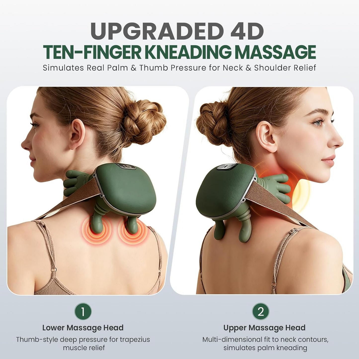 4D Neck & Shoulder Massager with Heat & Real Human Hand Kneading – 12 Months Warranty