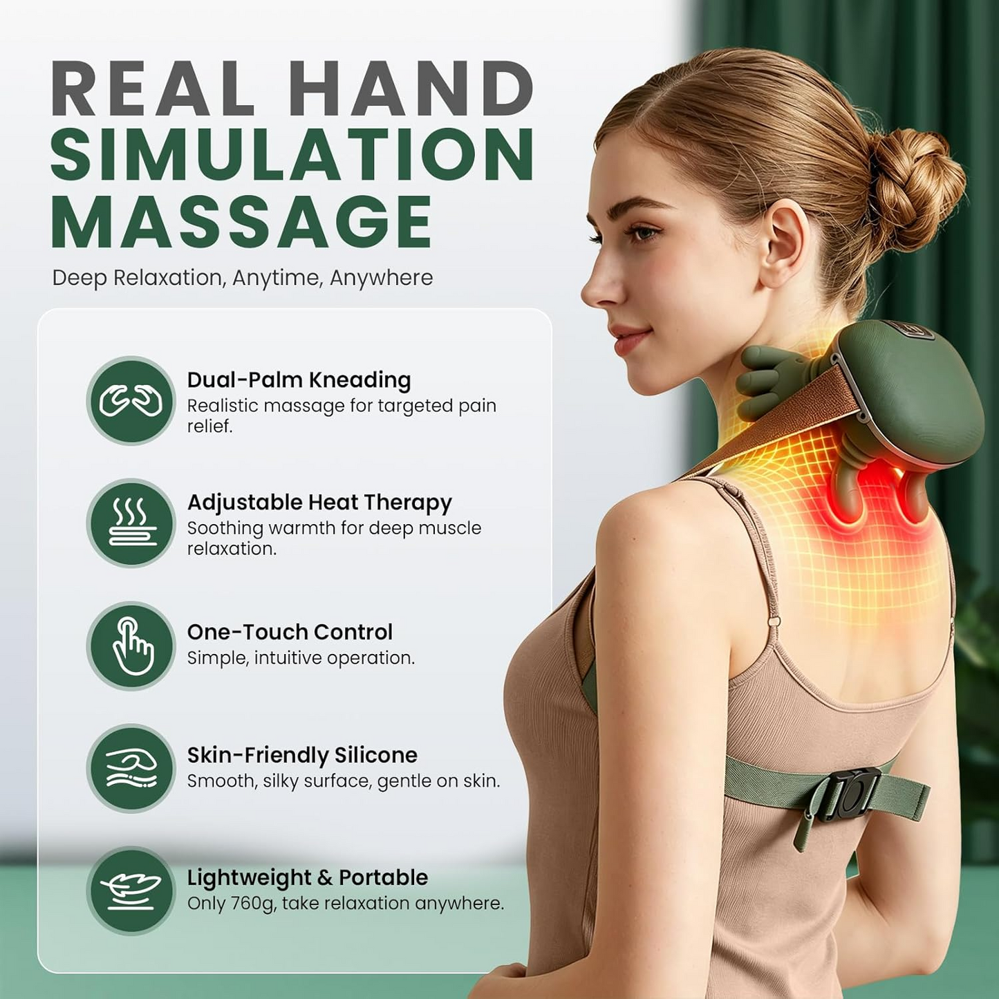 4D Neck & Shoulder Massager with Heat & Real Human Hand Kneading – 12 Months Warranty